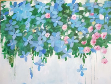 Painting titled "fleurs bleues" by Odile Chodkiewicz, Original Artwork, Oil