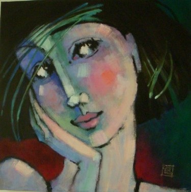 Pintura titulada "regard de femme 1" por Odile Chodkiewicz, Obra de arte original, Acrílico