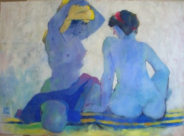 Malerei mit dem Titel "Au hammam" von Odile Chodkiewicz, Original-Kunstwerk, Acryl