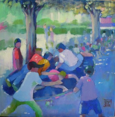 Peinture intitulée "Au jardin derrière…" par Odile Chodkiewicz, Œuvre d'art originale, Huile