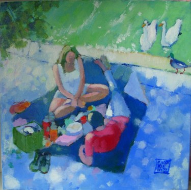 Painting titled "Pique-nique sur les…" by Odile Chodkiewicz, Original Artwork, Oil