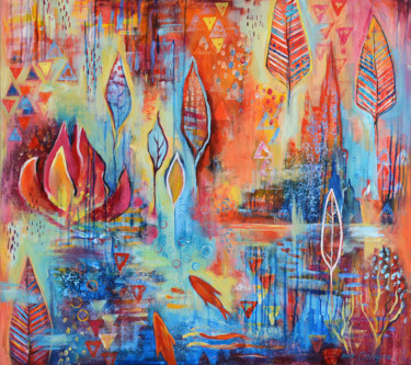 Schilderij getiteld "Red fishes" door Marianna Ochyra, Origineel Kunstwerk, Acryl