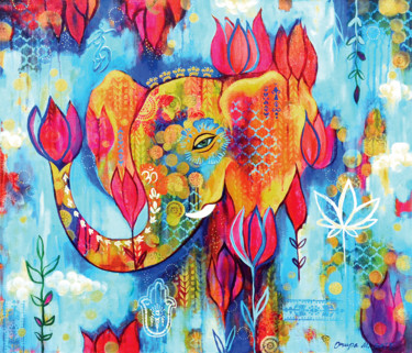 Pintura intitulada "Ganesha Elephant" por Marianna Ochyra, Obras de arte originais, Acrílico