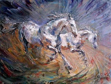 Painting titled "Horses" by Carolina Ocinschi-Gogalniceanu, Original Artwork, Oil