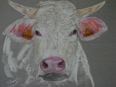 Dessin intitulée "la vache d'en face" par Daniel Campagne, Œuvre d'art originale