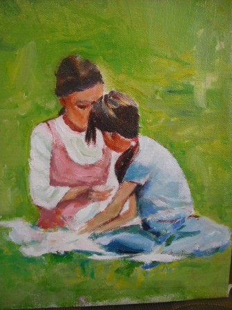 Painting titled "Two little girls" by Odad, Original Artwork, Oil