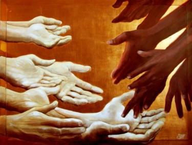 Pittura intitolato "..mani e vita.." da Ota, Opera d'arte originale, Olio