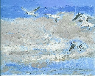 Painting titled "LES MOUETTES" by Ode, Original Artwork, Oil