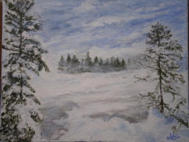 Painting titled "Etang enneigé" by Ode, Original Artwork, Oil