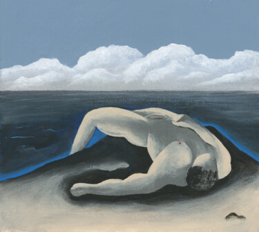 Painting titled "A Drowned Man" by Anton Maliar, Original Artwork, Acrylic Mounted on Wood Panel