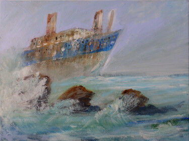 Painting titled "Shipwreck" by Anton Maliar, Original Artwork, Acrylic Mounted on Wood Stretcher frame
