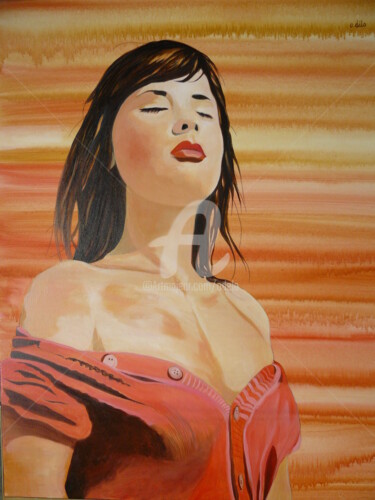 Картина под названием "La jeune fille au g…" - Odélo, Подлинное произведение искусства, Акрил Установлен на Деревянная рама…