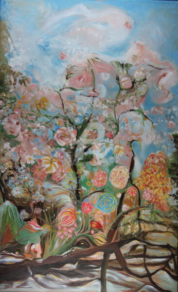 Malarstwo zatytułowany „L'aurore aux doigts…” autorstwa Odélo, Oryginalna praca, Olej Zamontowany na Drewniana rama noszy