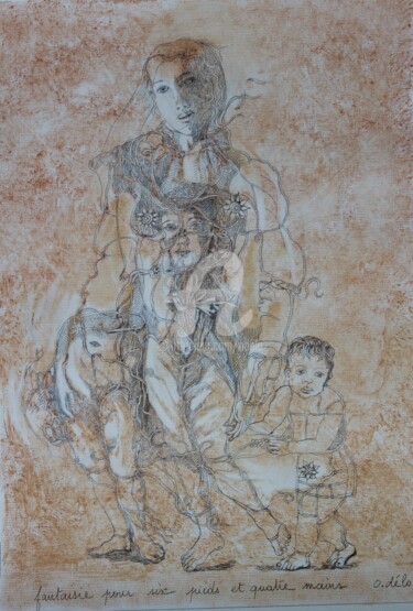 Рисунок под названием "fantaisie pour 6 pi…" - Odélo, Подлинное произведение искусства, Карандаш