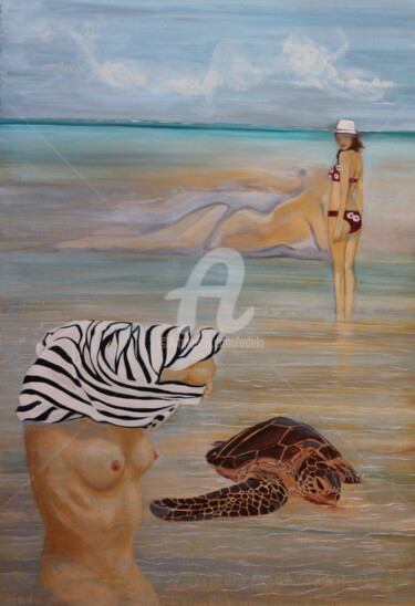 Painting titled "une plage de silenc…" by Odélo, Original Artwork, Oil Mounted on Wood Stretcher frame