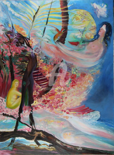 Painting titled "Delivrance" by Odélo, Original Artwork, Oil Mounted on Wood Stretcher frame