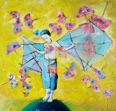 Картина под названием "Decollage" - Odélo, Подлинное произведение искусства, Масло Установлен на Деревянная рама для носилок