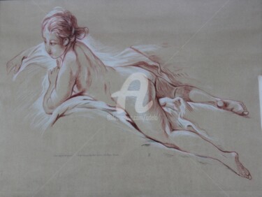 Drawing titled "dessin  nu d'après…" by Odélo, Original Artwork, Conté Mounted on Cardboard