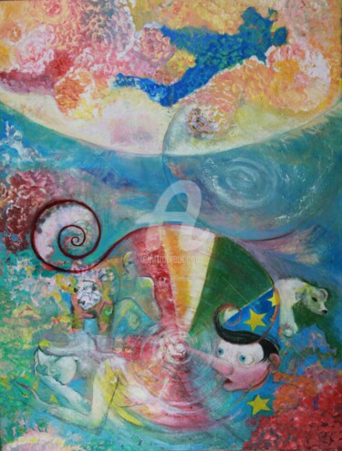 Картина под названием "The european dream" - Odélo, Подлинное произведение искусства, Масло Установлен на Деревянная рама дл…
