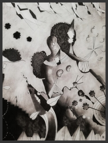 Dibujo titulada "Un vent éléctrique" por Ode Nieto, Obra de arte original, Carbón