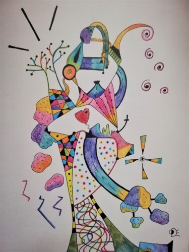 Drawing titled "Sur mon nuage" by Ode Nieto, Original Artwork, Ink
