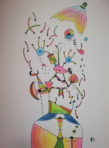 Рисунок под названием "Bonjour Mr" - Ode Nieto, Подлинное произведение искусства, Чернила