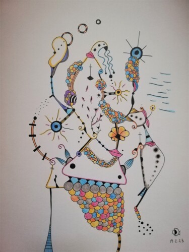 Рисунок под названием "Bubble dream" - Ode Nieto, Подлинное произведение искусства, Чернила