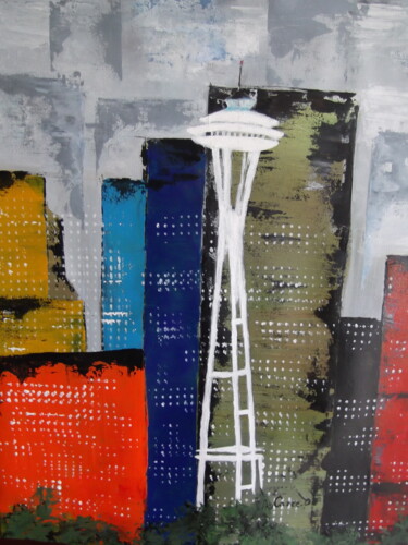 Ζωγραφική με τίτλο "Seattle" από Odette Carre (Etchevers M-J), Αυθεντικά έργα τέχνης, Ακρυλικό