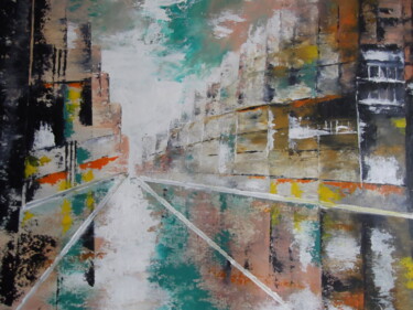 Peinture intitulée "Abstrait  urbain" par Odette Carre (Etchevers M-J), Œuvre d'art originale, Huile