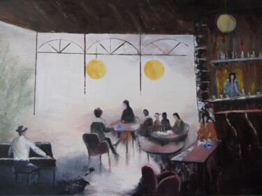 Peinture intitulée "Café Bar" par Odette Carre (Etchevers M-J), Œuvre d'art originale, Huile Monté sur Châssis en bois