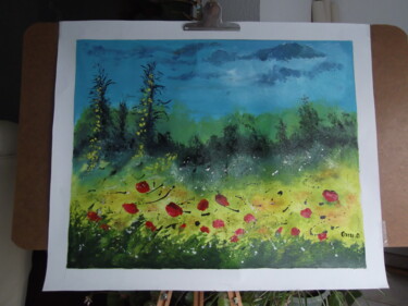 Painting titled "Campagne" by Odette Carre (Etchevers M-J), Original Artwork, Acrylic