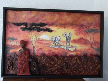 "L'Afrique" başlıklı Heykel Odette Carre (Etchevers M-J) tarafından, Orijinal sanat, Kil