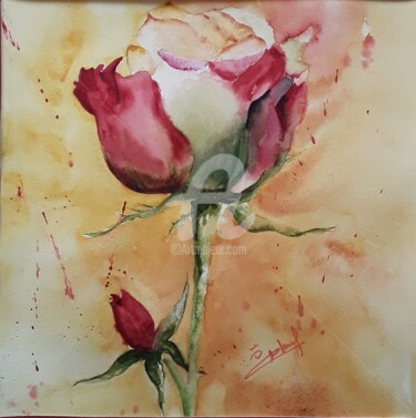 Painting titled "2018-rose-rose.jpg" by Aquarelles D'Ô, Original Artwork