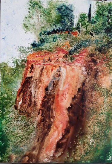 Peinture intitulée "Les Ocres de Roussi…" par Aquarelles D'Ô, Œuvre d'art originale, Aquarelle