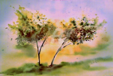 Painting titled "2015-deux-solitaire…" by Aquarelles D'Ô, Original Artwork, Watercolor