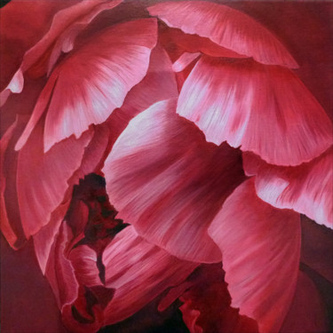 Painting titled "Pivoine 03" by Odile Faure, Original Artwork, Oil Mounted on Wood Stretcher frame