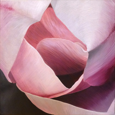 Painting titled "Rose 01" by Odile Faure, Original Artwork, Oil Mounted on Wood Stretcher frame
