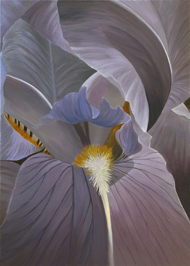 Painting titled "Iris 02" by Odile Faure, Original Artwork, Oil Mounted on Wood Stretcher frame