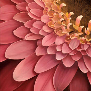 Painting titled "Dahlia 02" by Odile Faure, Original Artwork, Oil Mounted on Wood Stretcher frame