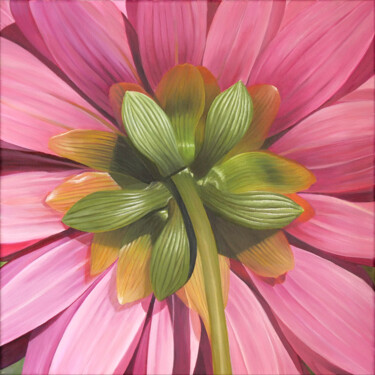 Painting titled "Dahlia 03" by Odile Faure, Original Artwork, Oil Mounted on Wood Stretcher frame
