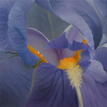 Painting titled "Iris 03" by Odile Faure, Original Artwork, Oil Mounted on Wood Stretcher frame