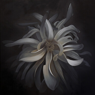 Painting titled "Dahlia 08" by Odile Faure, Original Artwork, Oil Mounted on Wood Stretcher frame