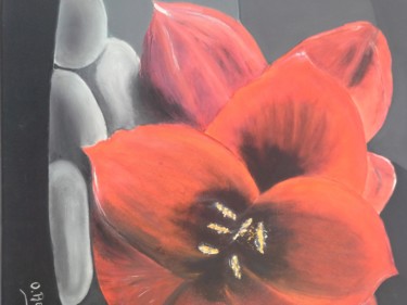 Peinture intitulée "Amaryllis rouge  20…" par Odile Bourel, Œuvre d'art originale