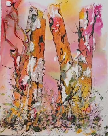 Painting titled "Le bois des elfes" by Odile Degand, Original Artwork, Acrylic Mounted on Wood Stretcher frame