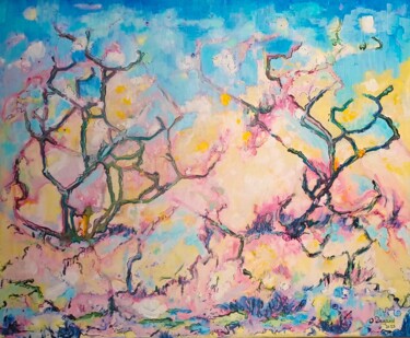 Painting titled "Printemps sur Mars" by Odile Degand, Original Artwork, Acrylic Mounted on Wood Stretcher frame