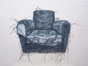 Textile Art titled "Fauteuil 04" by Odile Guichard, Original Artwork, Embroidery Mounted on Wood Stretcher frame