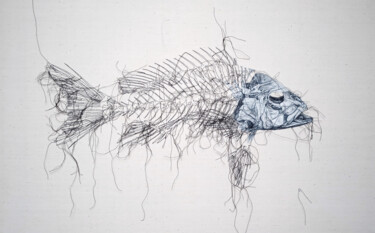 Art textile intitulée "Piscis" par Odile Guichard, Œuvre d'art originale, Broderie Monté sur Châssis en bois