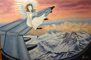 Peinture intitulée "ange en voyage" par Odile Joguin, Œuvre d'art originale, Huile Monté sur Châssis en bois