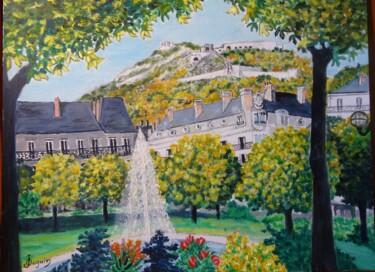 Painting titled "Grenoble : place Vi…" by Odile Joguin, Original Artwork, Oil Mounted on Wood Stretcher frame