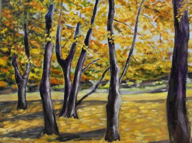 Peinture intitulée "parc en automne" par Odile Joguin, Œuvre d'art originale, Huile Monté sur Carton